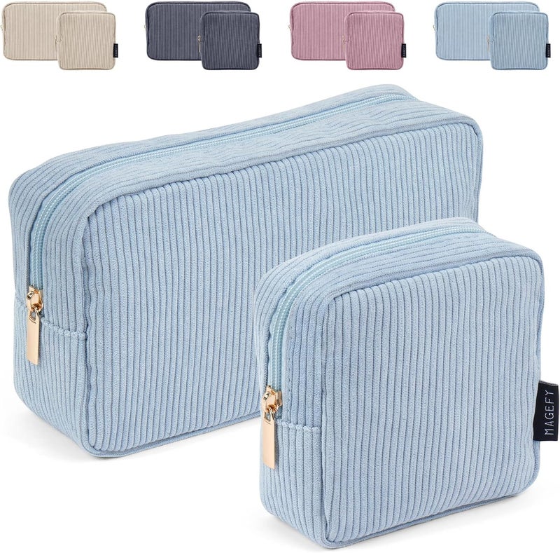 MAGEFY Small Makeup Bag for Purse Mini Cosmetics Bag Corduroy Cute Cosmetic Pouch for Women with Slip-in Pockets - Image 1